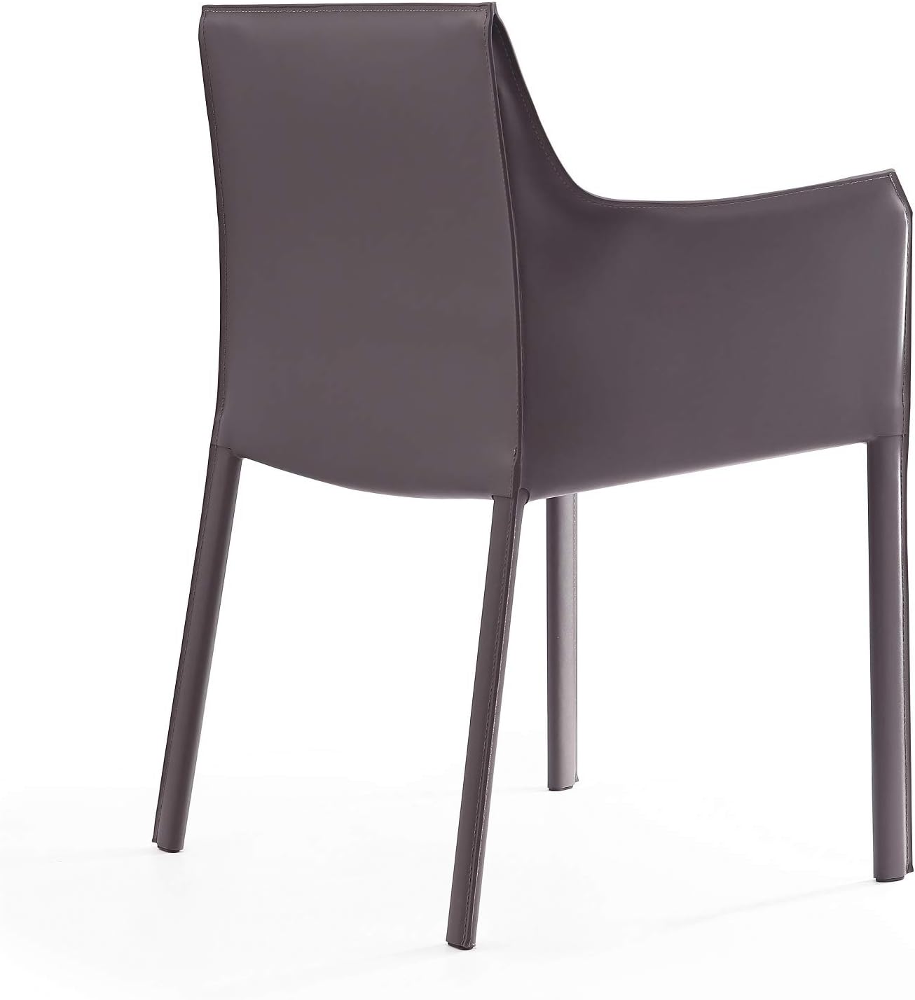 Manhattan Comfort Paris Modern Saddle Leather Dining Chairs, Metal Frame, Comfortable Padded Seat, Fully Assembled Armchair Accent Furniture, Set of 2, Grey