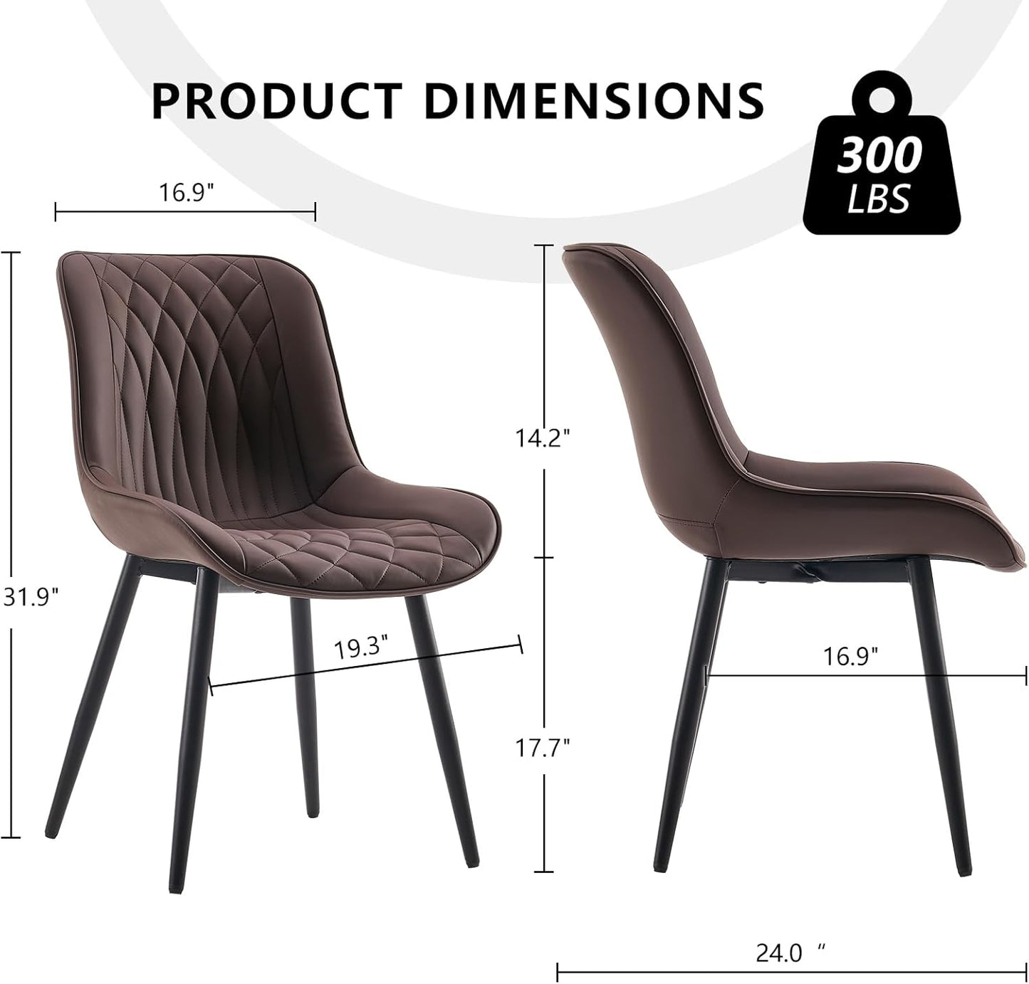 YOUNIKE Brown Dining Chairs Set of 2 with High Backs Mid Century Modern Kitchen & Dining Room Chairs PU Faux Leather Upholstered Wide Accent Chair Comfortable Large Padded Living Waiting Guest Room