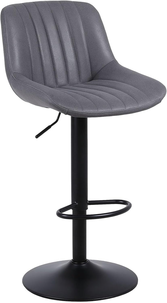 Bar Stools Set of 1, Swivel Counter Height Barstools with Back, Adjustable PU Leather Bar Chairs, Modern Armless Kitchen Island Stool, Dark Grey