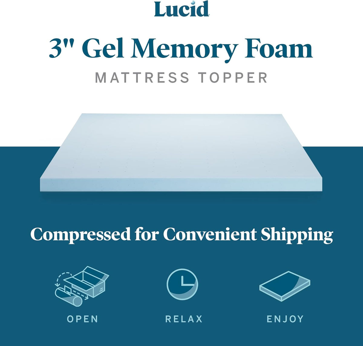 LUCID 3-inch Ventilated Gel Memory Foam Mattress Topper - California King