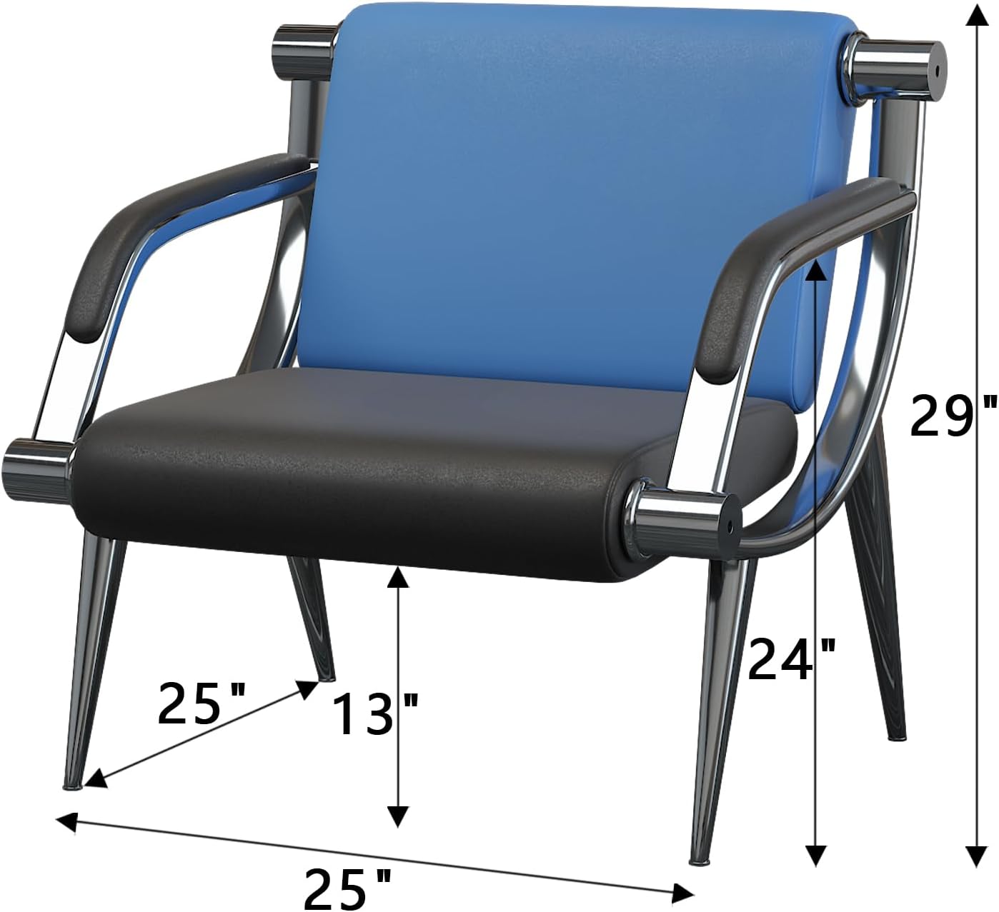 wonline Waiting Room Chair with Armrest PU Leather Office Furniture, Office Guest Seating Lobby Conference Reception Chairs for Airport Clinic Hospital Bank Salon Barber(Blue&Black)
