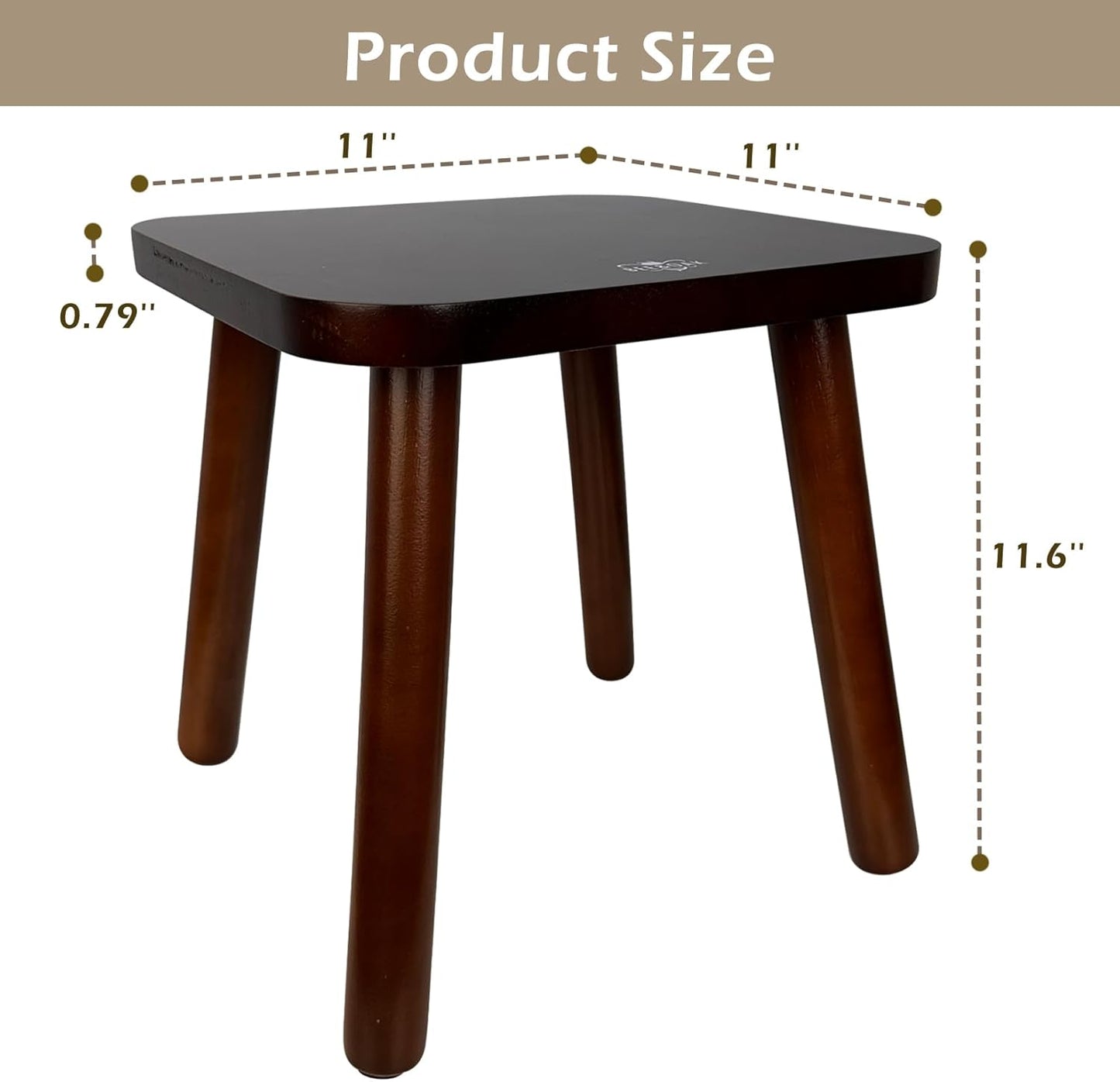 BEE&OAK Wooden Step Stools for Adults, Solid Rubber Wood Non-Slip Step Foot Stool, Heavy Duty 300 lbs One Step Stool for Bedroom, Bathroom, Kitchen,Outdoor (Dark-Walnut, 11" (D) x 11"(W) x 11.8"(H))
