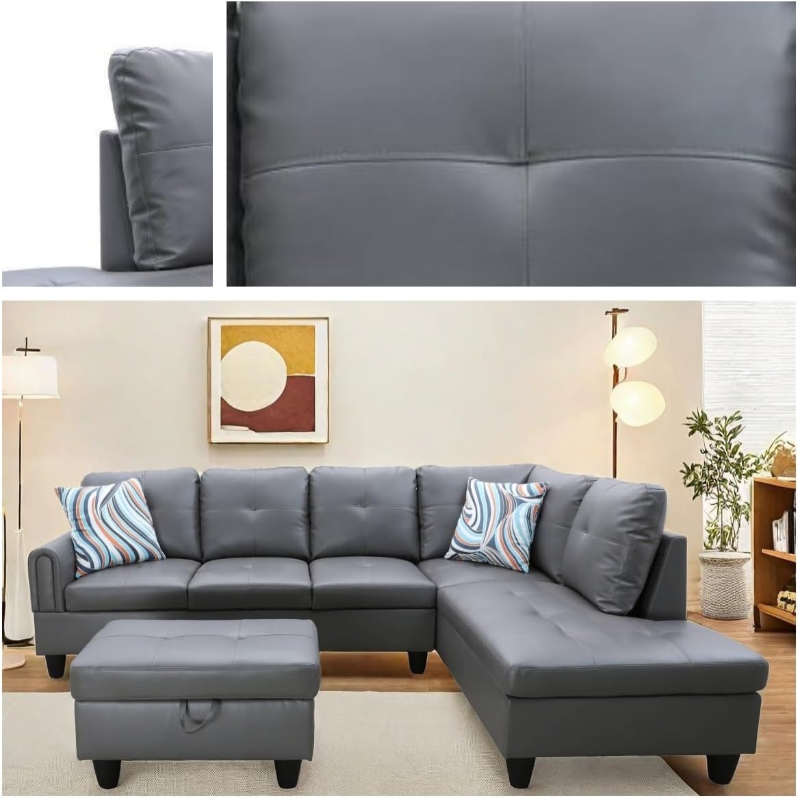 NAYSAYE Sectional Couch with Ottoman Storage, L Shaped Couch Sofa Furniture Sets, Modern Comfy Modular Comfy Sofa for Living Room Bedroom, Office and Apartment, Grey