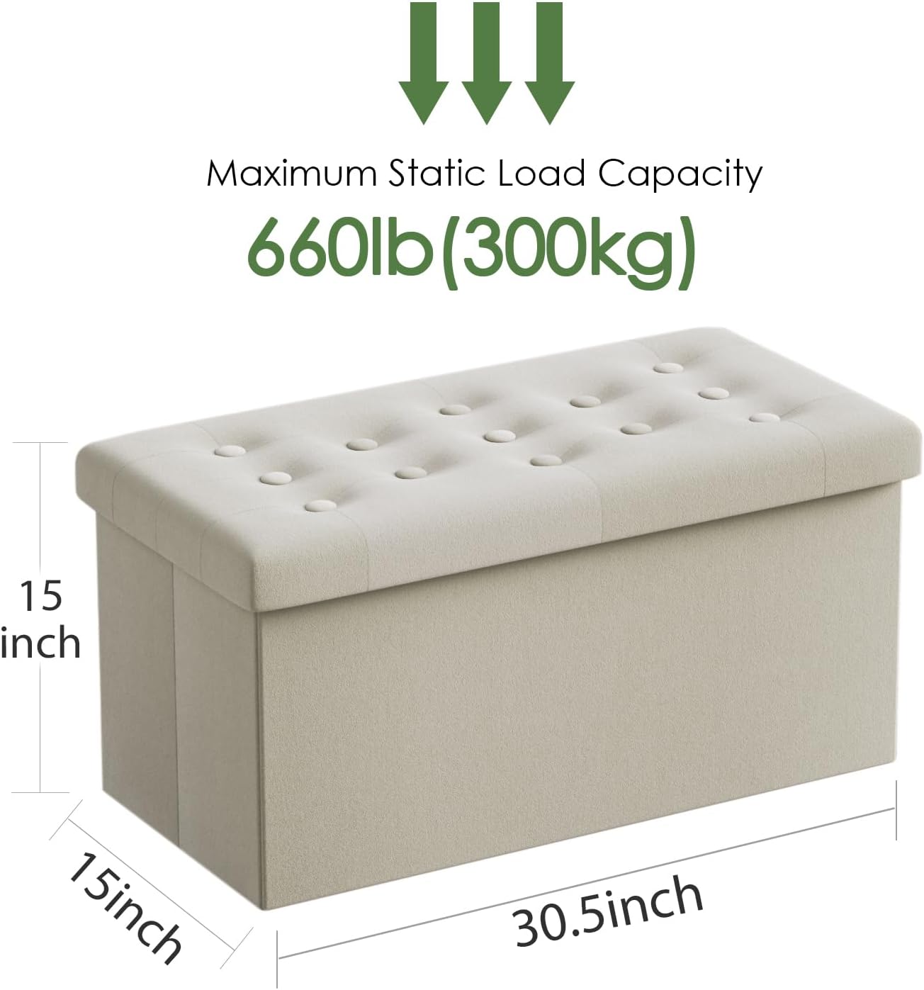 PRANDOM Extra Large Ottoman with Storage [1-Pack] Velvet Folding Small Square Foot Stool with Lid for Living Room Bedroom Coffee Table Dorm Beige 30.5x15x15 inches