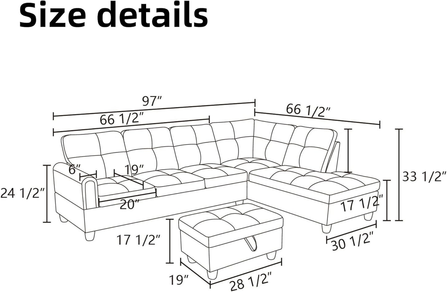 L Shaped Sectional Couches for Living Room, Modern Modular Sectional Sofa with Ottoman Storage, Comfy L Shaped Couch with Chaise for Bedroom Apartment Furniture, Brown