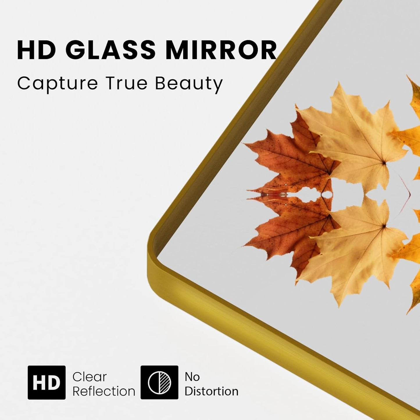 Gold Bathroom Mirror, 48x36 Inch Brushed Gold Metal Frame Mirror for Wall, Rounded Rectangle Bathroom Vanity Mirror, Tempered Glass, Anti-Rust, Horizontal/Vertical