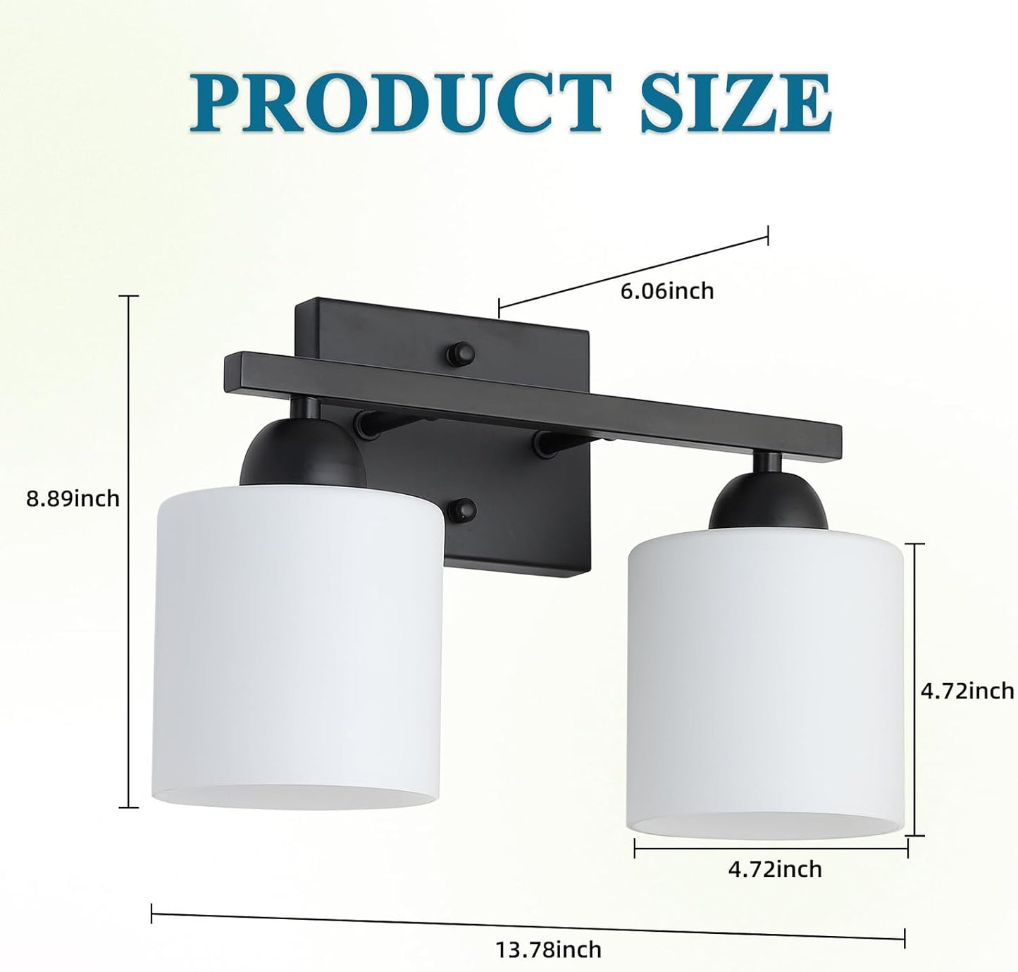Milk Glass Vanity Lights for Bathroom, 2 Light Matte Black Bathroom Light Fixtures Over Mirror, Ceramic E26 Sockets Wall Mounted
