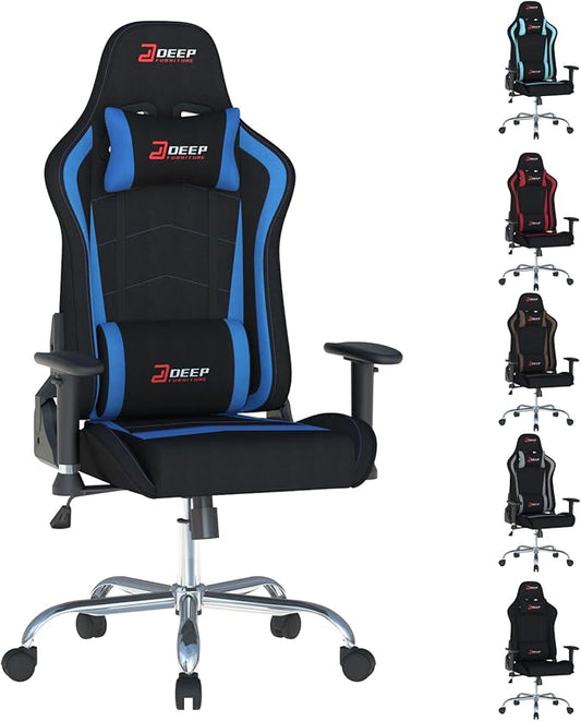Ergonomic Fabric Gaming Chair with Footrest and Lumbar Support Racing Office Chair Adult-Specific Computer Gaming Chair Wrinkle-Resistant.(1005-DeepBlue)