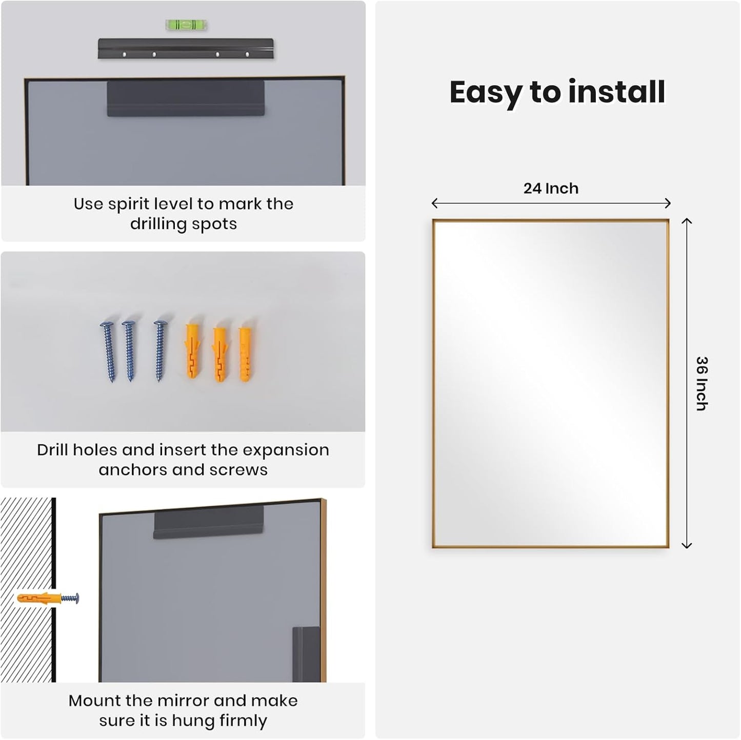 Melodieux Wall Vanity Bathroom Mirror for Over Sink, 24"x36" Rounded Rectangle Metal Deep Frame Wall Mounted Mirror Wall Decor for Living Room Hallway, Gold