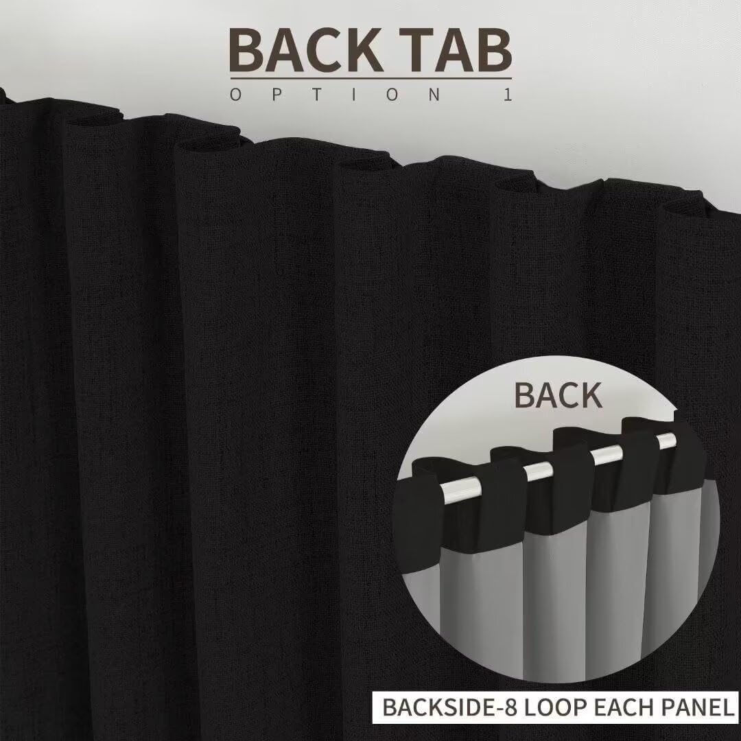 Joydeco Natural Linen Curtains 90 inch Length 2 Panels Set Burg 100% Blackout Patio Door Curtain Room Darkening Sliding Door Curtains Thermal Insulated Back tab Rod Pocket(105x90 inch, Black)