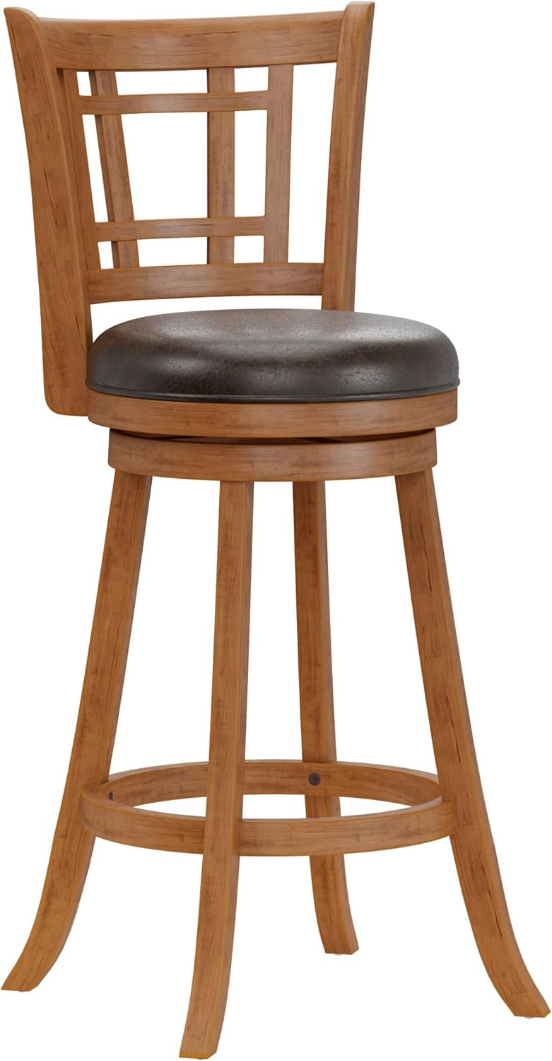 Hillsdale Fairfox Swivel Stool with Rectangular Lattice Back, Bar Height, Oak