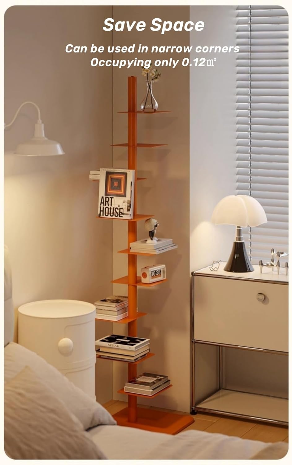 9-Tier Spine Bookshelf Metal Bookcase 5 Colors Vertical Bookshelf Tower Rotating Tall Narrow Book Shelf Ladder Book Rack Indoor (Green)