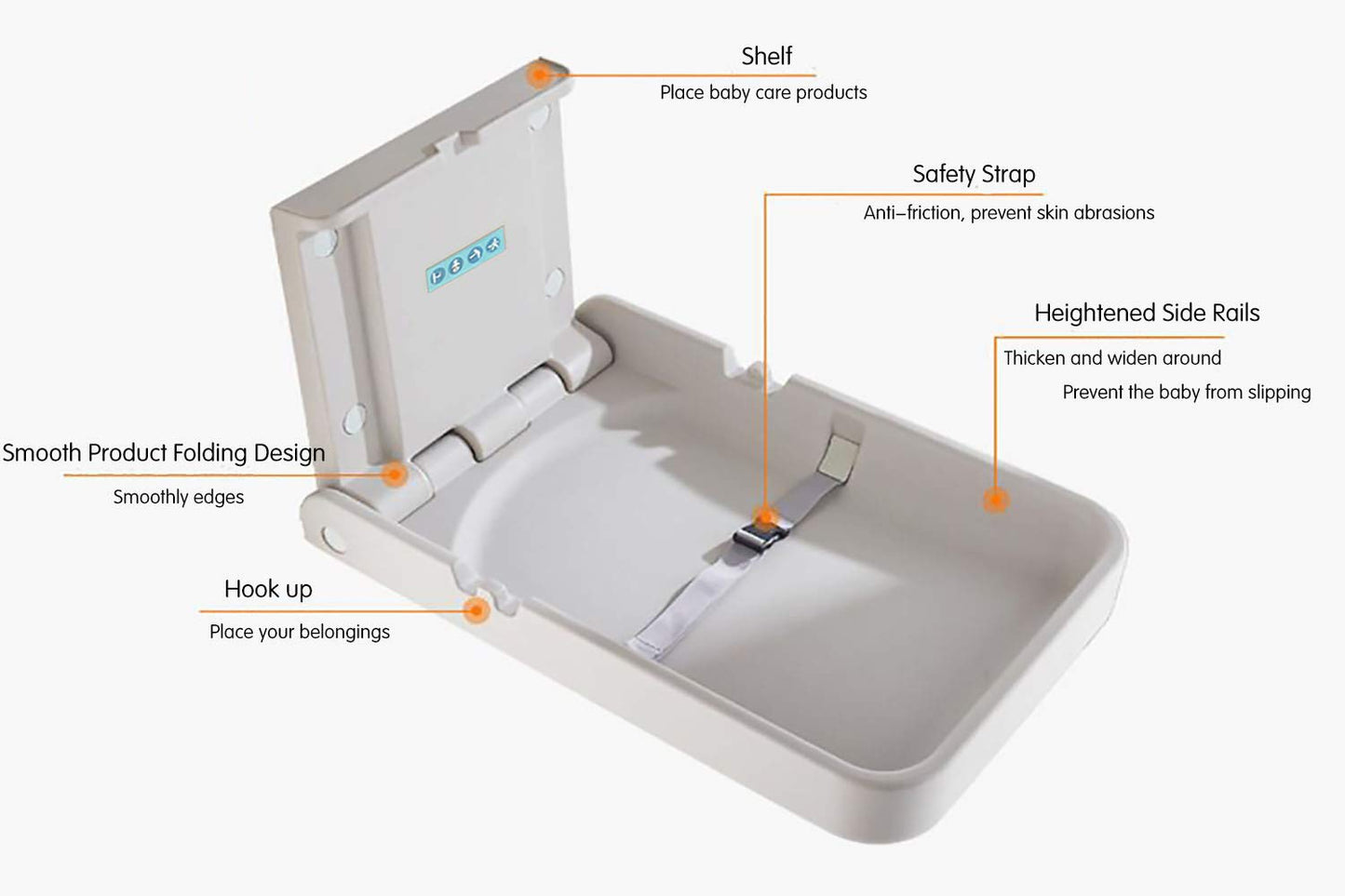 Baby Changing Diaper Station - Vertical Wall Mounted, Sturdy & Durable- with Safety Straps for Commercial Restrooms(White Granite)