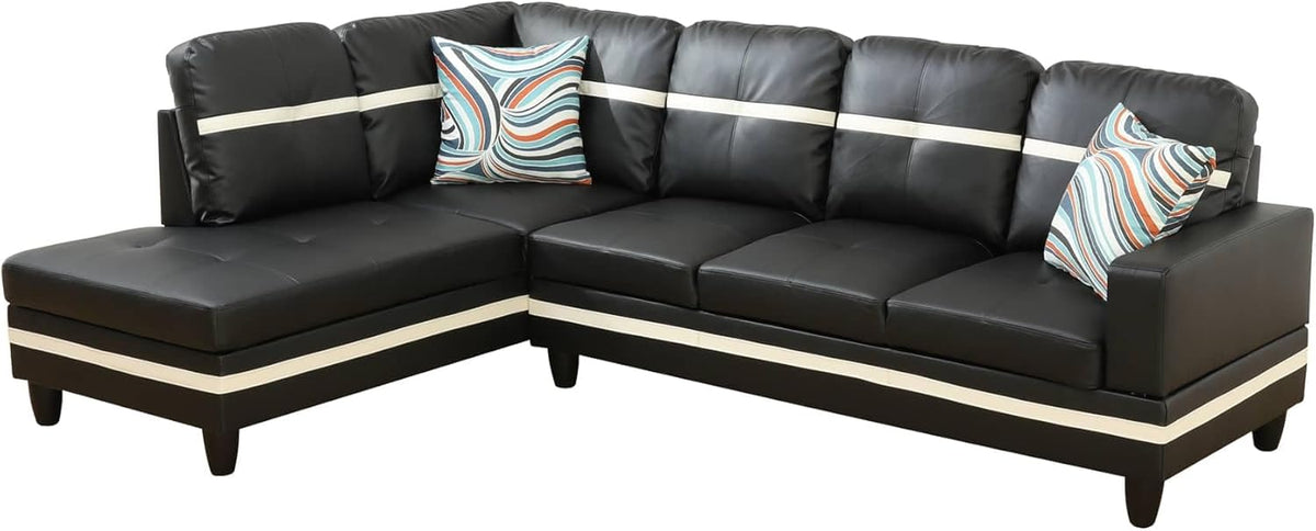 NicBex Sectional Couch 3 Pieces Sofa Set with Right Chaise PU Synthetic Leather L Shaped Cloud Couch for Living Room Furniture Sets with Storage Ottoman, Modular Sofa for Apartment, Black+White