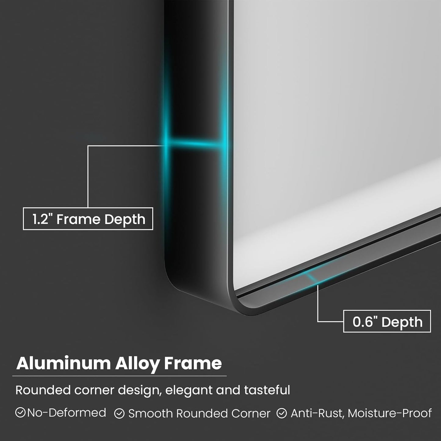 Black Bathroom Mirror 55X36 Inch, Black Metal Framed Mirror for Wall, Rounded Rectangle Matte Bathroom Vanity Mirror with Tempered Glass, Anti-Rust, Horizontal/Vertical