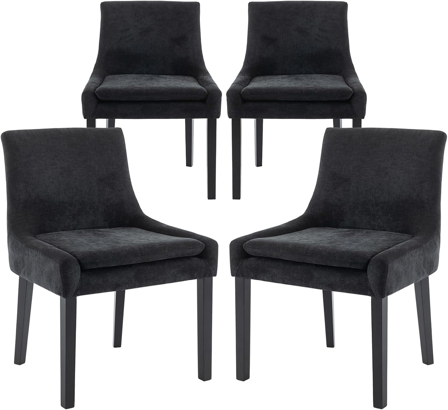COLAMY Modern Dining Chairs Set of 4, Upholstered Corduroy Accent Side Leisure Chairs with Mid Back and Wood Legs for Living Room/Dining Room-Black