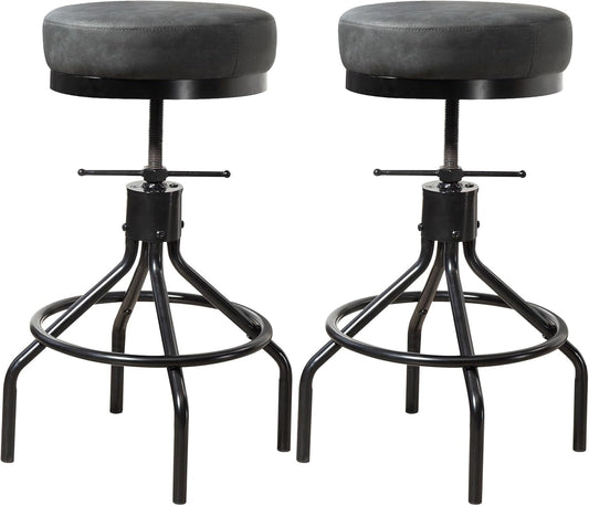 Grey Swivel Bar Stools Set of 2 Adjustable Swivel Round Barstools Modern PU Leather 28inch Industrial Backless Counter Height Stool Bar Chair for Kitchen Island (2, Grey)