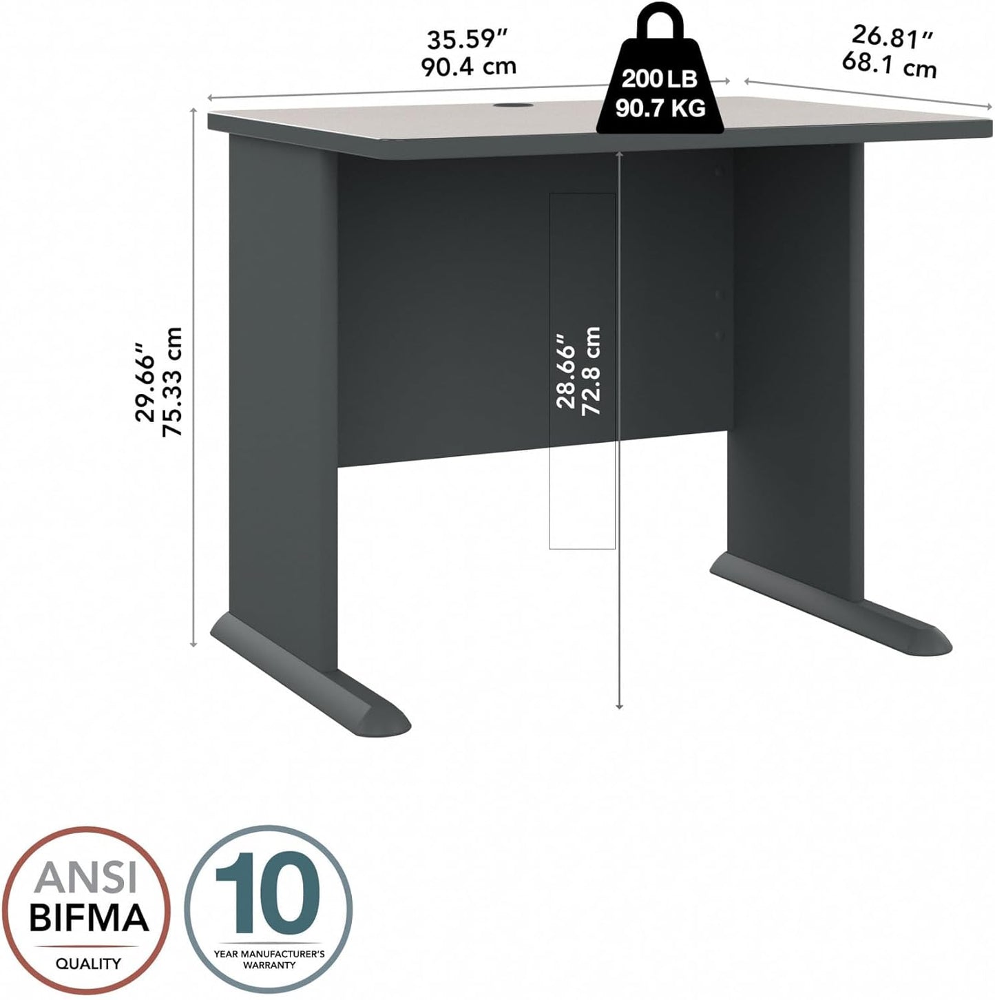 Bush Business Furniture Series A 36W Small Desk in White Spectrum and Slate, Compact Computer Table for Home or Professional Office