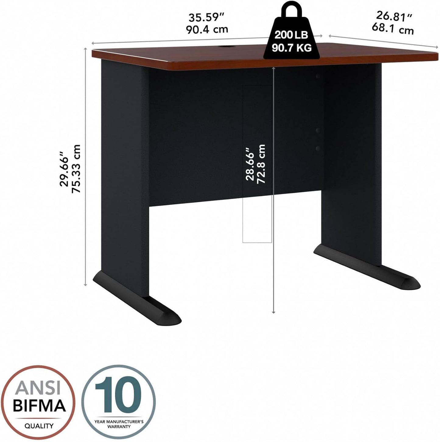 Bush Business Furniture Series A 36W Small Desk in Hansen Cherry and Galaxy, Compact Computer Table for Home or Professional Office