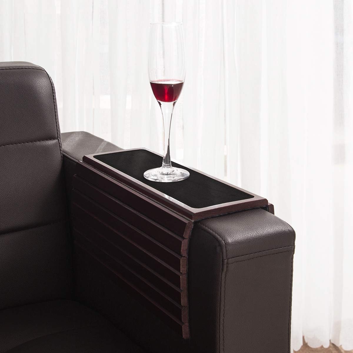 GEHE Bamboo Sofa Arm Tray Table for Couch Flexible/Foldable Sofa Tray Couch arm Table Perfect for Drinks Snacks Remote Control or Phone Great arm Tray for Couch armrest