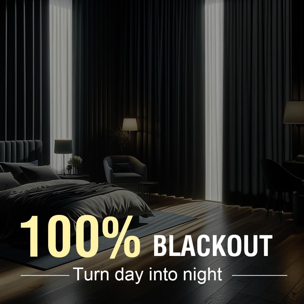 H.VERSAILTEX Pure White Curtains 96 inches Long, 100% Blackout Curtains for Bedroom Thermal Insulated Linen Textured Curtains Living Room Grapes 2 Panel Sets, 52W x 96L - Inch