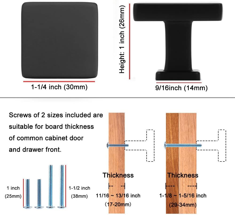 KOOFIZO 20 Pack Black Cabinet Knobs Matte Black Drawer Knobs K08 Square Single Hole Cabinet Pulls for Cabinets Drawer Dresser Cupboard Bedroom Closet Bathroom Vanity