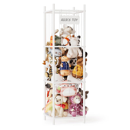 SpaceAid Stuffed Animal Storage Organizer, Wood Animals Zoo Toy Plushies Storage Holder, Large Capacity Plush Toy Cage for Playroom Organization, 15.8" Wide, White