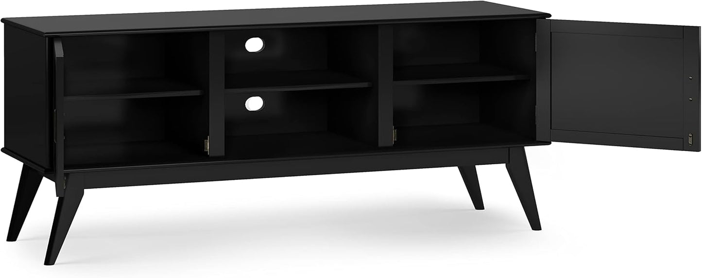 SIMPLIHOME Draper SOLID HARDWOOD 60 inch Wide Mid Century Modern TV Media Stand in Black For TVs up to 65 inches for the Living Room and Entertainment Center