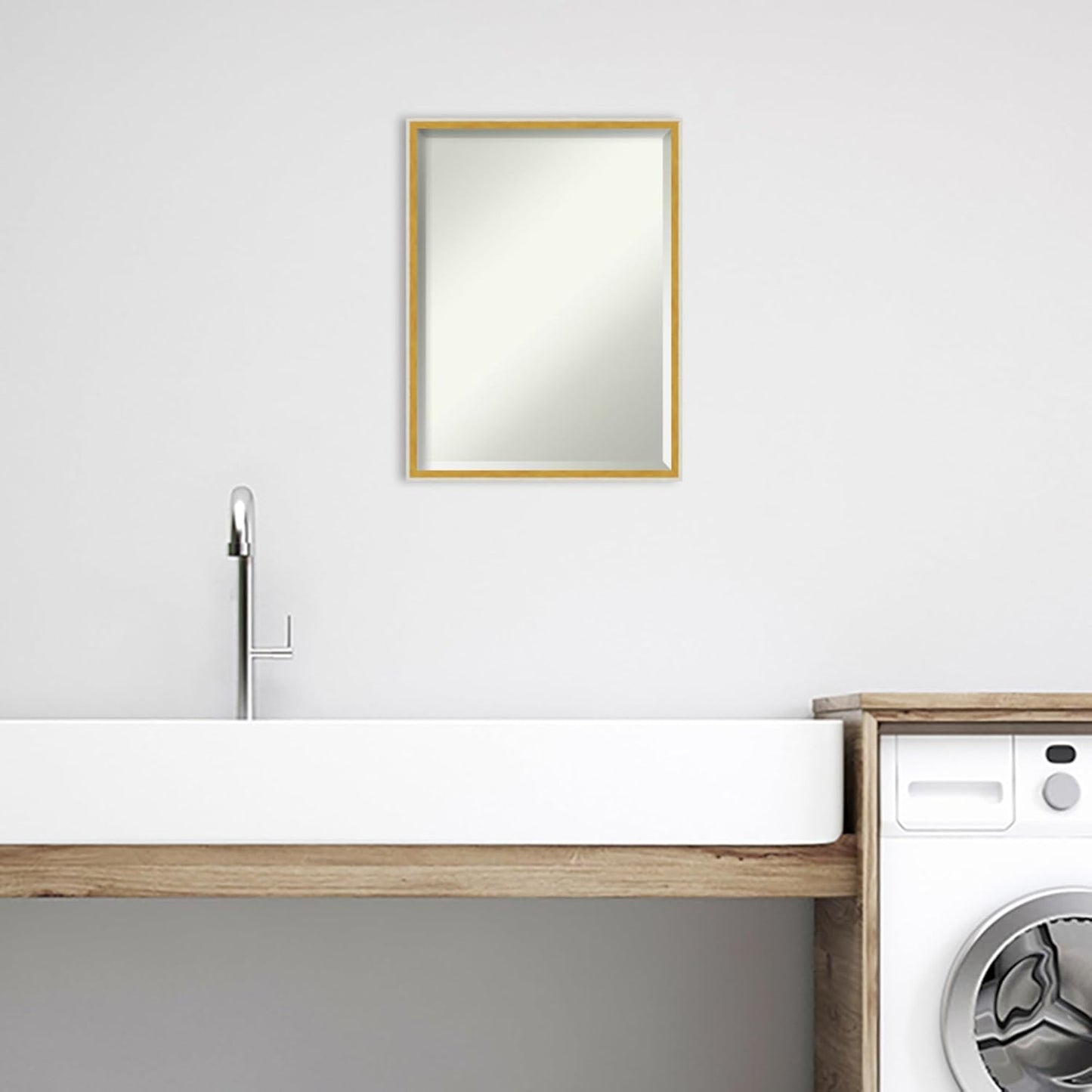 Amanti Art White Bathroom Mirror for Over Sink, 25x19 Paige White Gold Rectangle Vanity Mirror, Medium Modern Contemporary Wood Frame, Hangs Horizonally and Vertically, Bathroom Wall Decor, Beveled