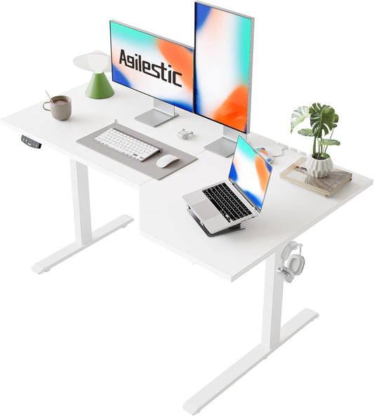 Agilestic Electric Standing Desk, L-Shaped 55 Inches Height Adjustable Desk, Sit and Stand up for Work Office Home, Ergonomic Rising Computer Table for Home Office with Splice Board, White