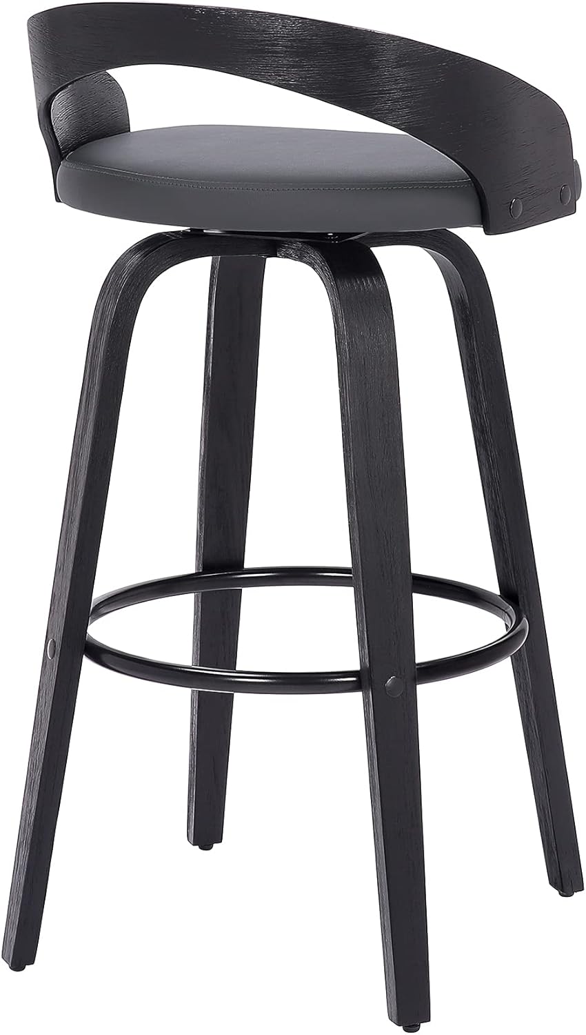 Armen Living Sonia 26" Counter Height Swivel Gray Faux Leather and Black Wood Bar Stool - Set of 2