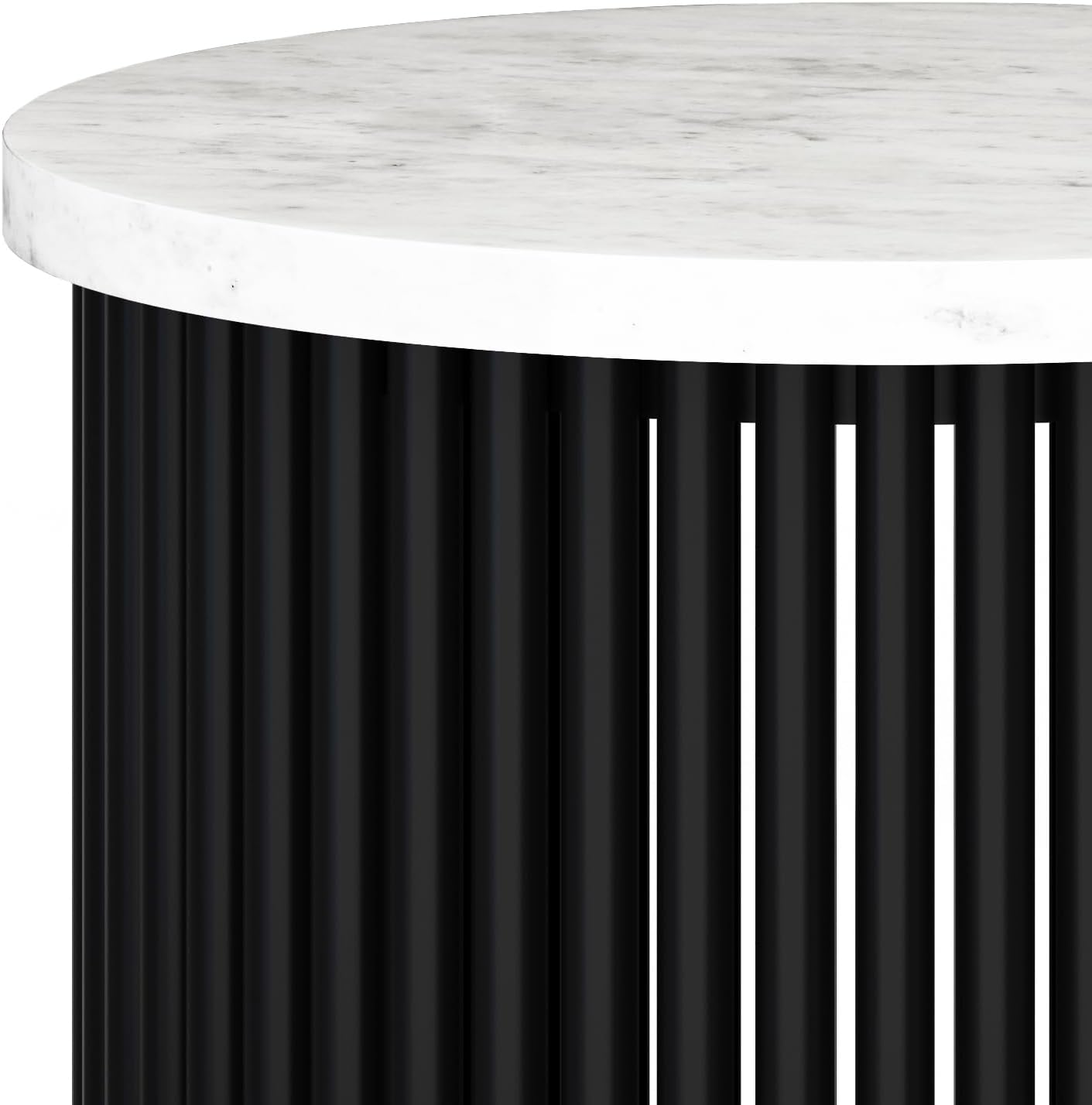 SIMPLIHOME Demy 18-inch Wide Metal Accent Table in White Marble/Black Metal, Round Side Table for Living Room, Bedroom, or Office, Industrial Style, Assembled