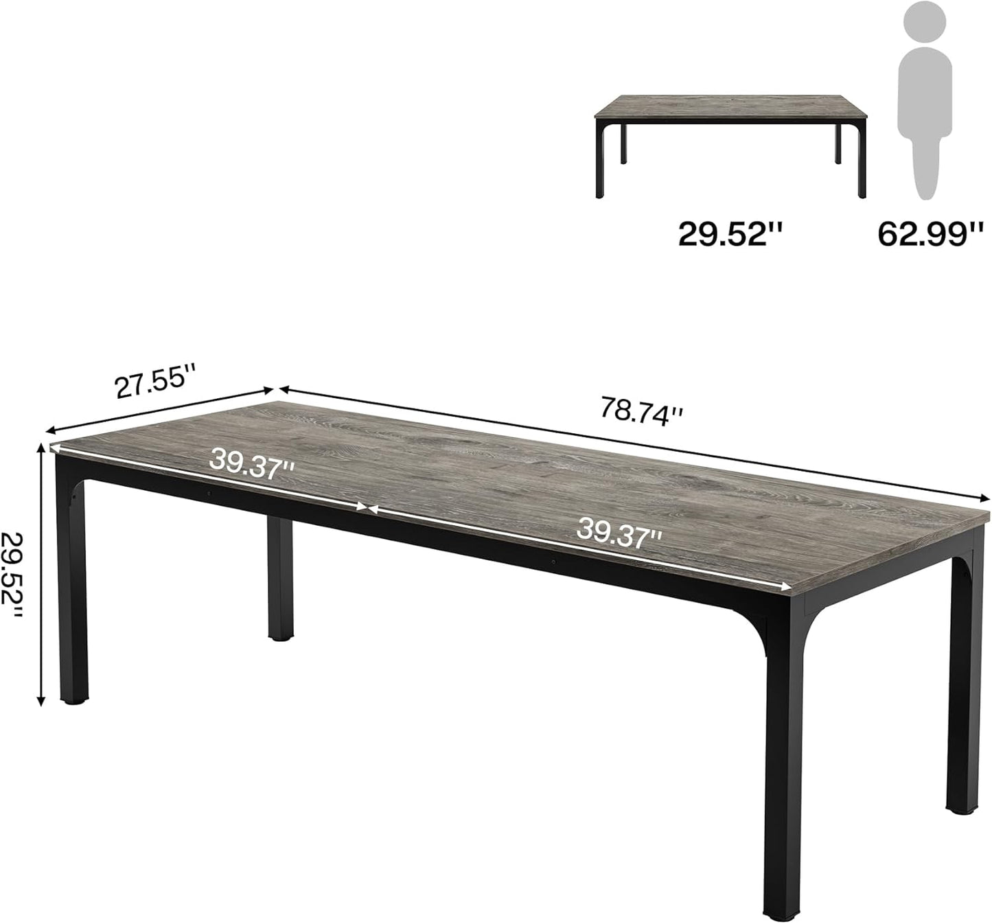 Tribesigns 78.7 Inches Extra Long Computer Desk 2 Person Desk, Double Long Desk, Workstaion for Home Office (Gray+Black)