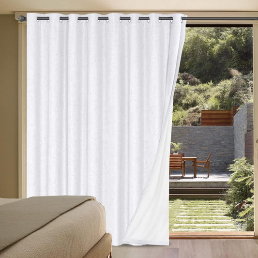 H.VERSAILTEX Linen Blackout Curtains Durable Thick Textured Linen Look 100% Blackout Patio Door Curtain Anti Rust Grommet Extra Wide Sliding Door Curtain Panel, W100 x L108 inch - Pure White