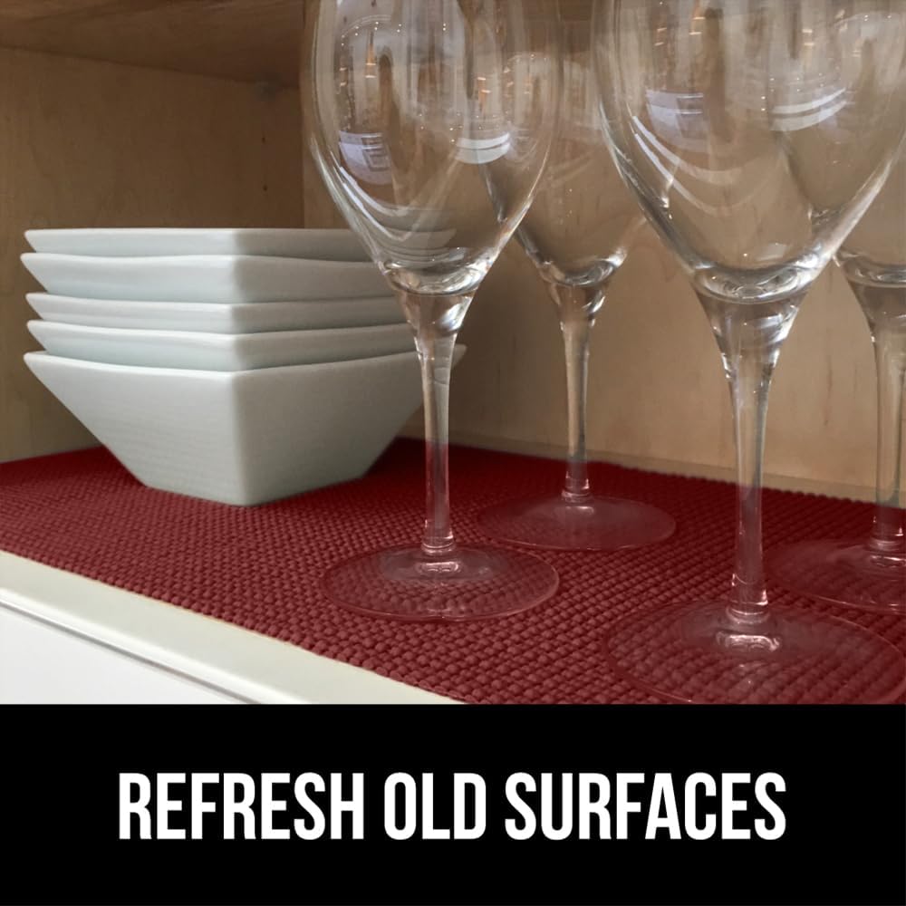 GORILLA GRIP powerGRIP Drawer Shelf and Cabinet Liner, Thick Strong Hold, Non-Adhesive Liners Protect Kitchen Cabinets and Cupboard, Bathroom Drawers, Easy Install, Breathable Mat, 20" x30', Red