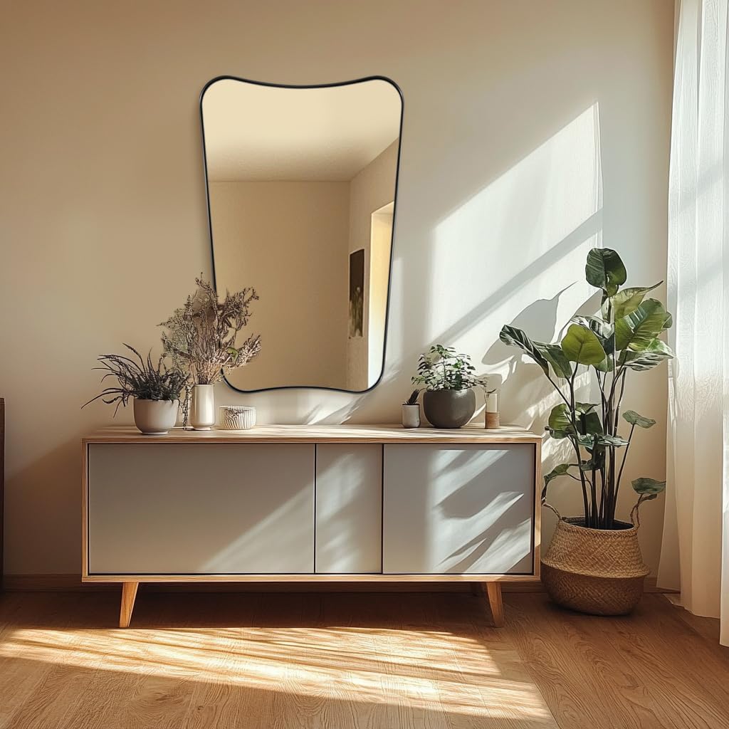 ANDY STAR Matte Black Mirror, 24x40 Inch Bathroom Vanity Mirror, Asymmetrical Mirror in Premium Stainless Steel Frame, Deep 1’’, Butterfly Shaped Decorative for Bathroom, Powder Room, Entryway