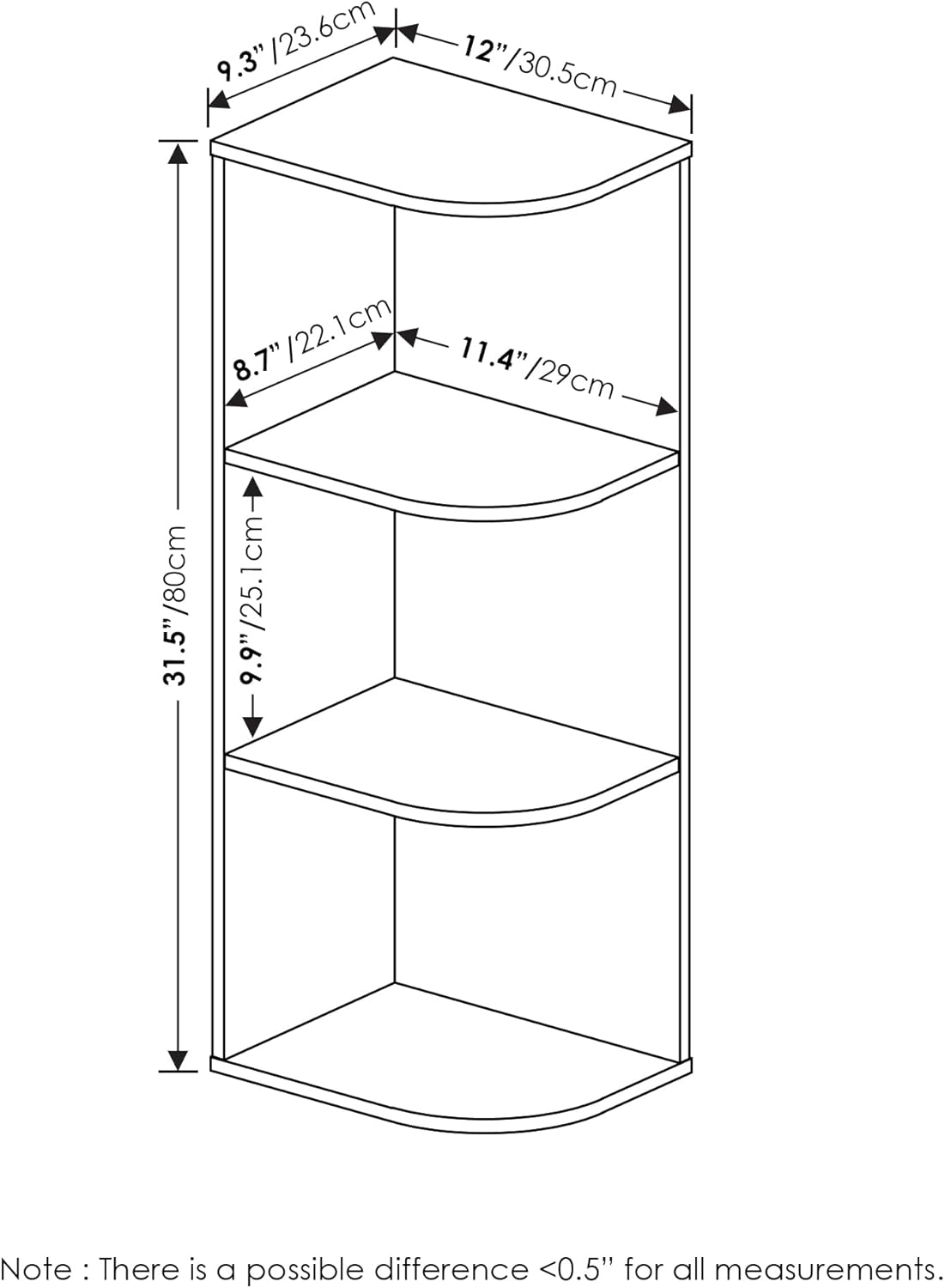 Furinno Pasir 3-Tier Corner Open Shelf Bookcase, White
