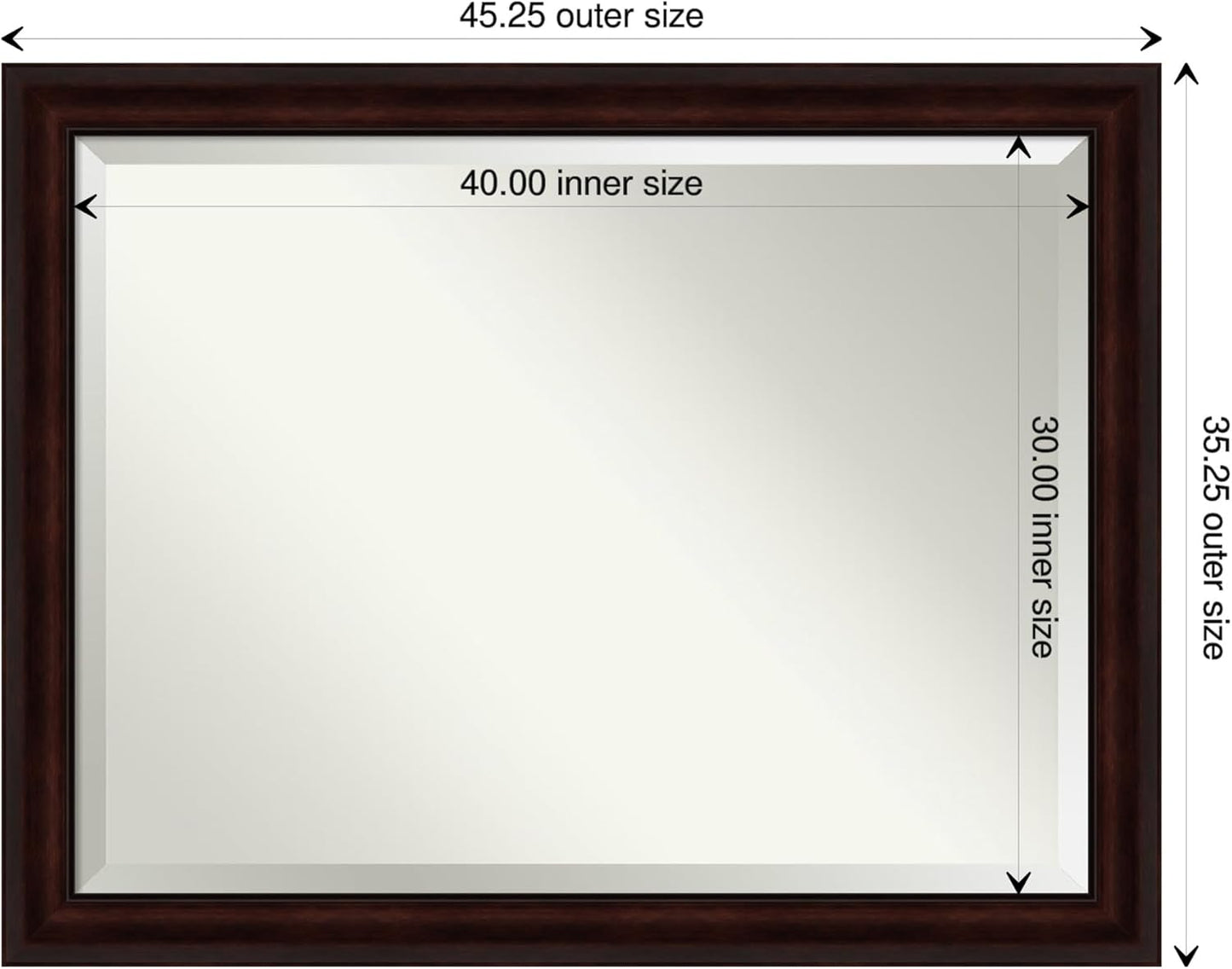 Amanti Art Brown Bathroom Mirror for Over Sink, 35x45 Coffee Bean Brown Rectangle Vanity Mirror, X-Large Casual Frame, Hangs Horizonally and Vertically, Bathroom Wall Decor, Beveled Edge from WI, USA