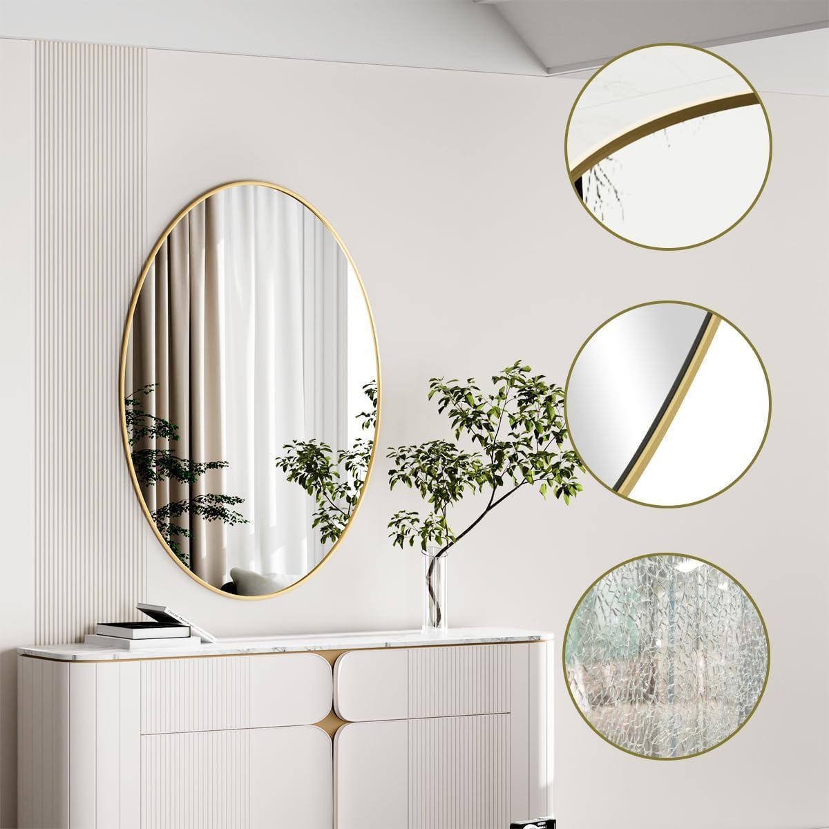 Koonmi Gold Oval Bathroom Mirror, 26"x38" Bathroom Vanity Mirror, Oval Mirror for Bedroom Living Room Entryway, Hangs Horizontal or Vertical