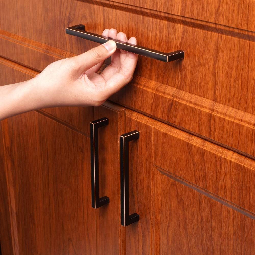 KOOFIZO Solid Square Bar Cabinet Handle - Oil Rubbed Bronze Furniture Pull, 7.6 Inch/192mm Screwhole Distance, Pack of 5 for Kitchen Cupboard Door, Bedroom Dresser Drawer, Bathroom Hardware