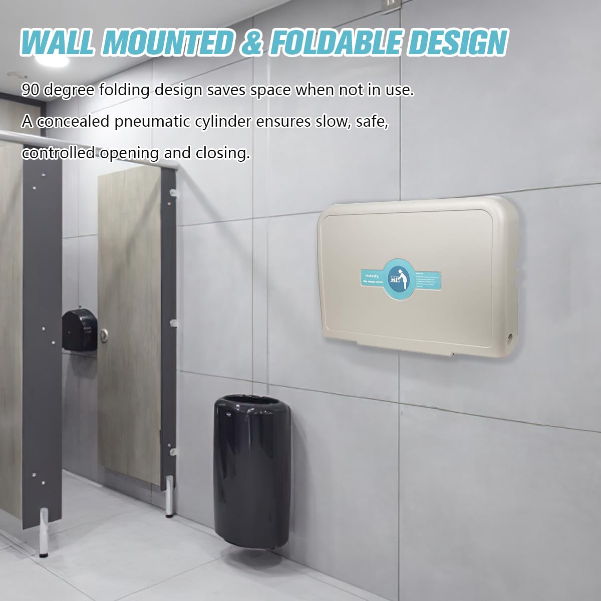 Fold Down Baby Changing Station Wall Mount Horizontal Baby Change Table with Safety Straps for Commercial Restrooms (2 White Granite)