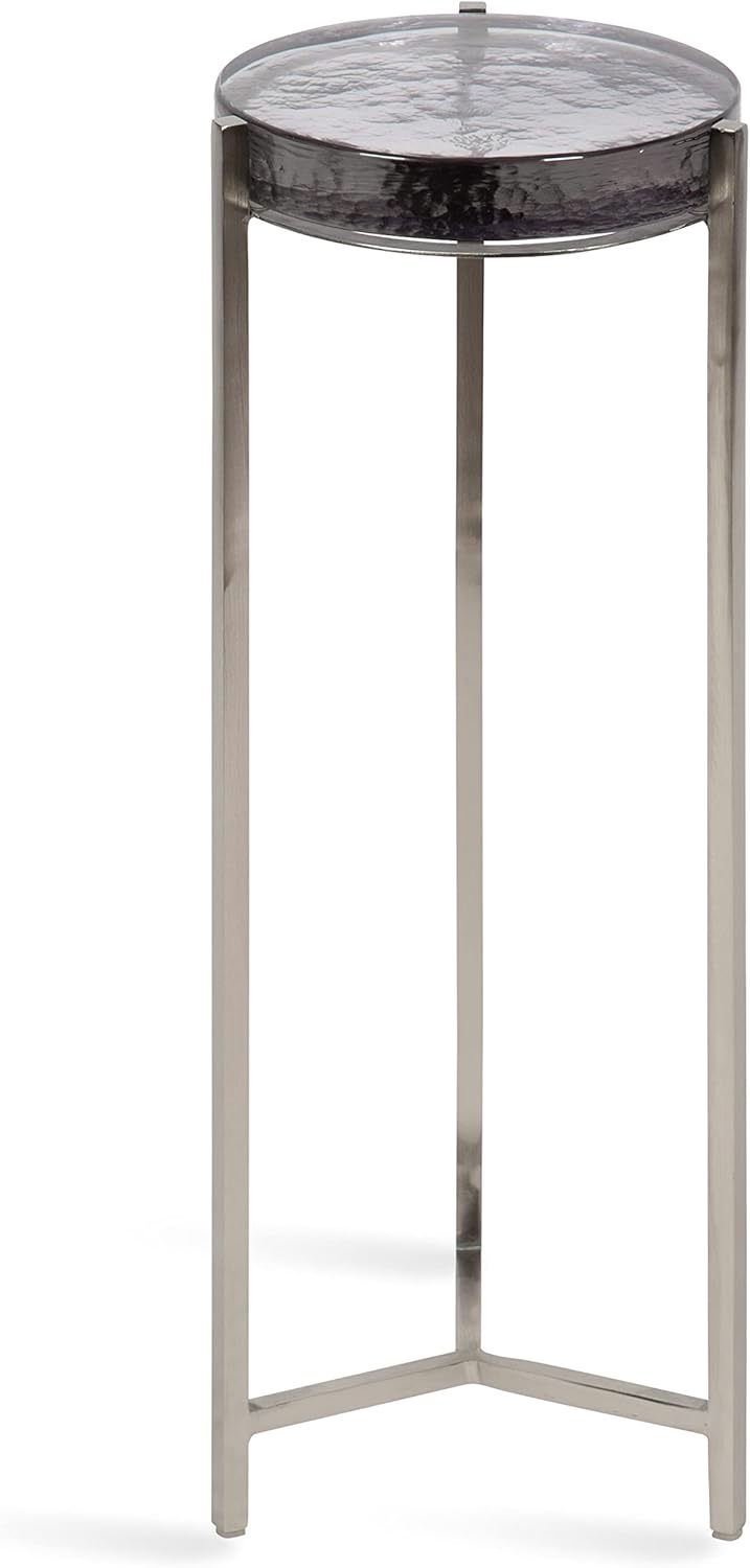 Kate and Laurel Aguilar Modern Drink Table, 9 x 9 x 23, Silver with Tinted Glass, Detailed Glass Accent Table for Small Spaces