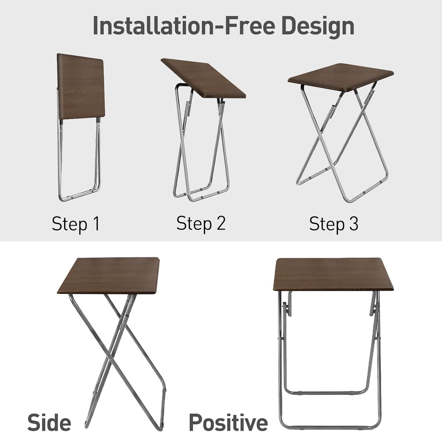 Garden 4 you 25In Portable Folding TV Tray Table on Bed & Sofa,TV Dinner Tray with Sturdy MDF,Portable Table with No Assembly Required （Walnut,1PC）