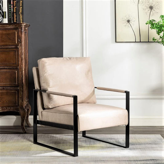 Container Furniture Classic Mid Century Modern Accent Chair with Durable Square Metal Frame, Armchair for Living Room, Bedroom, Home Office in Spotted Microfiber Upholstery, Light Camel
