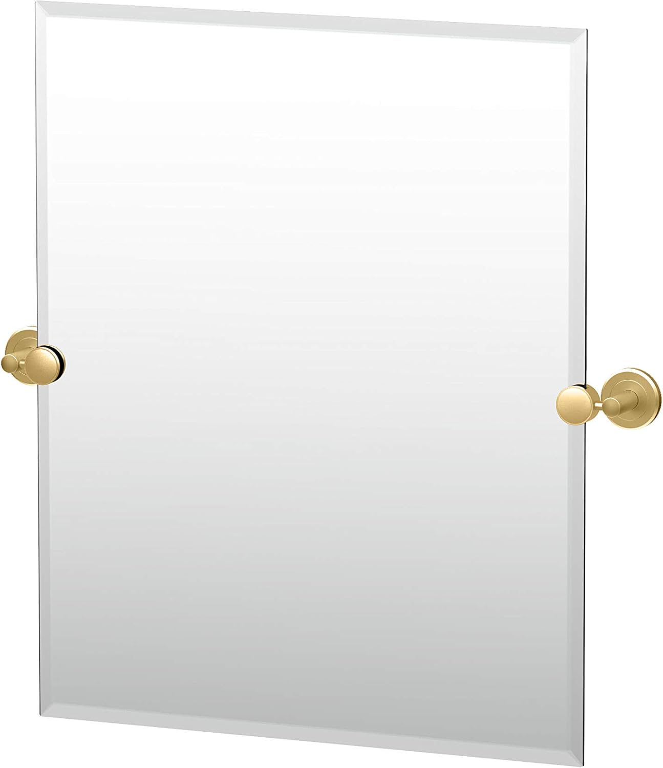 Gatco 4239SM Latitude II Rectangle Mirror, 24" H, Brushed Brass Wall Mounted 24" H x 19.50" W Pivoting (Tilting) Beveled Bathroom Vanity Mirror Total Width with Brackets 24"