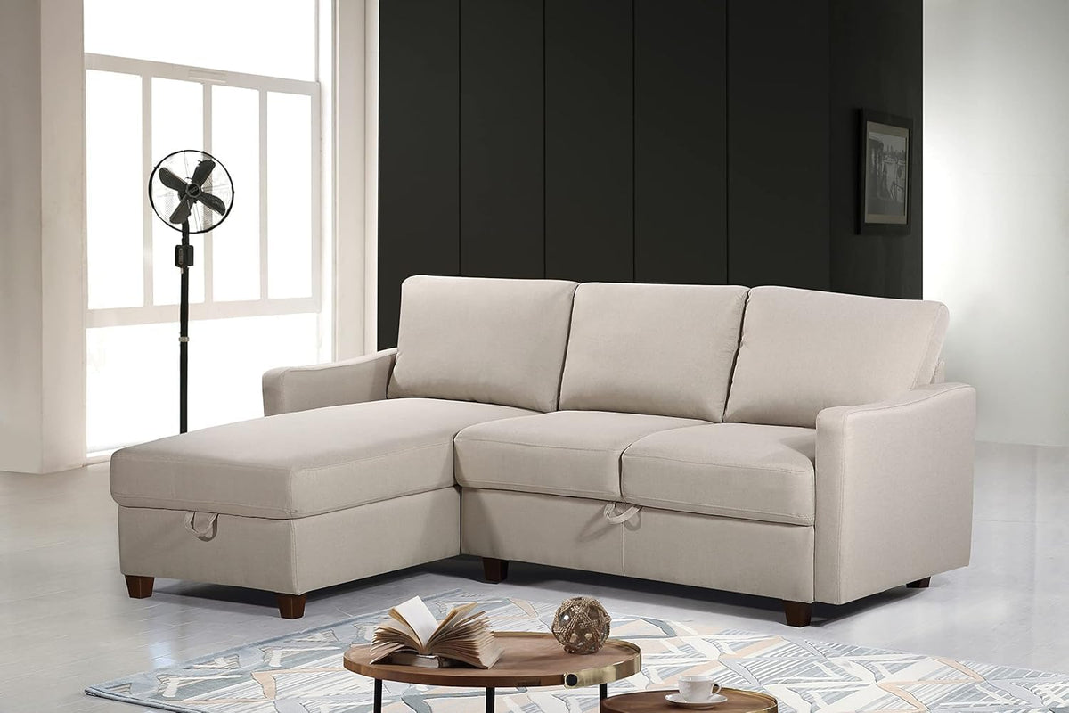 Container Furniture Direct Sectional Sofa with Storage – Modern Upholstered Living Room Couch, Reversible Chaise for Home, Apartment, Office, 81.9” L, Beige