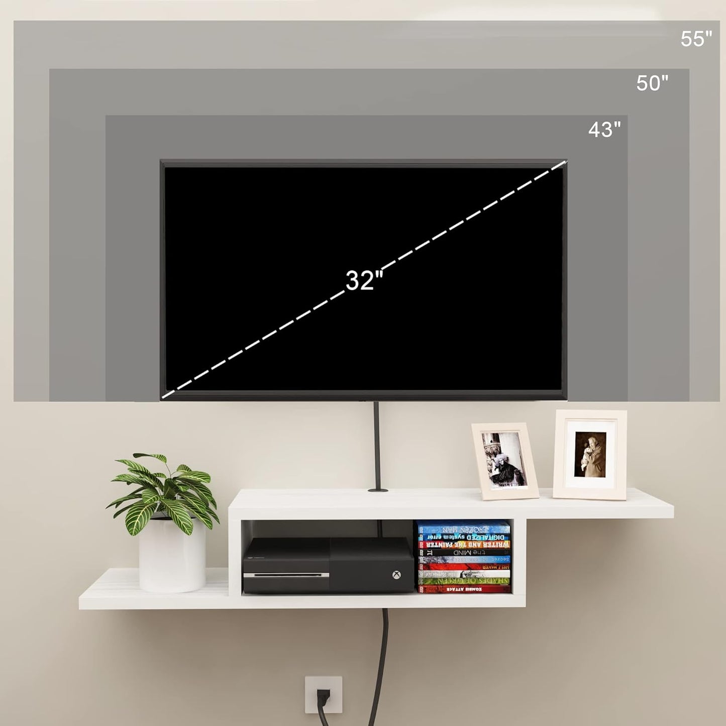 ChooChoo Floating TV Stand Shelf, Wall Mount Entertainment Center Media Console for Living Room, Bedroom, White