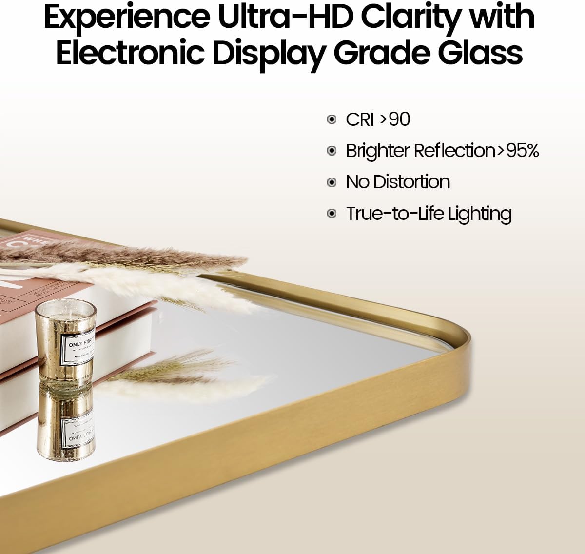 MOON MIRROR 36" x 24" Brushed Gold Rectangle Bathroom Mirror, Tilting Rounded Rectangular Metal Framed Pivot Wall Mirror, Hangs Horizontally Only(Overall 39.75" x 22")