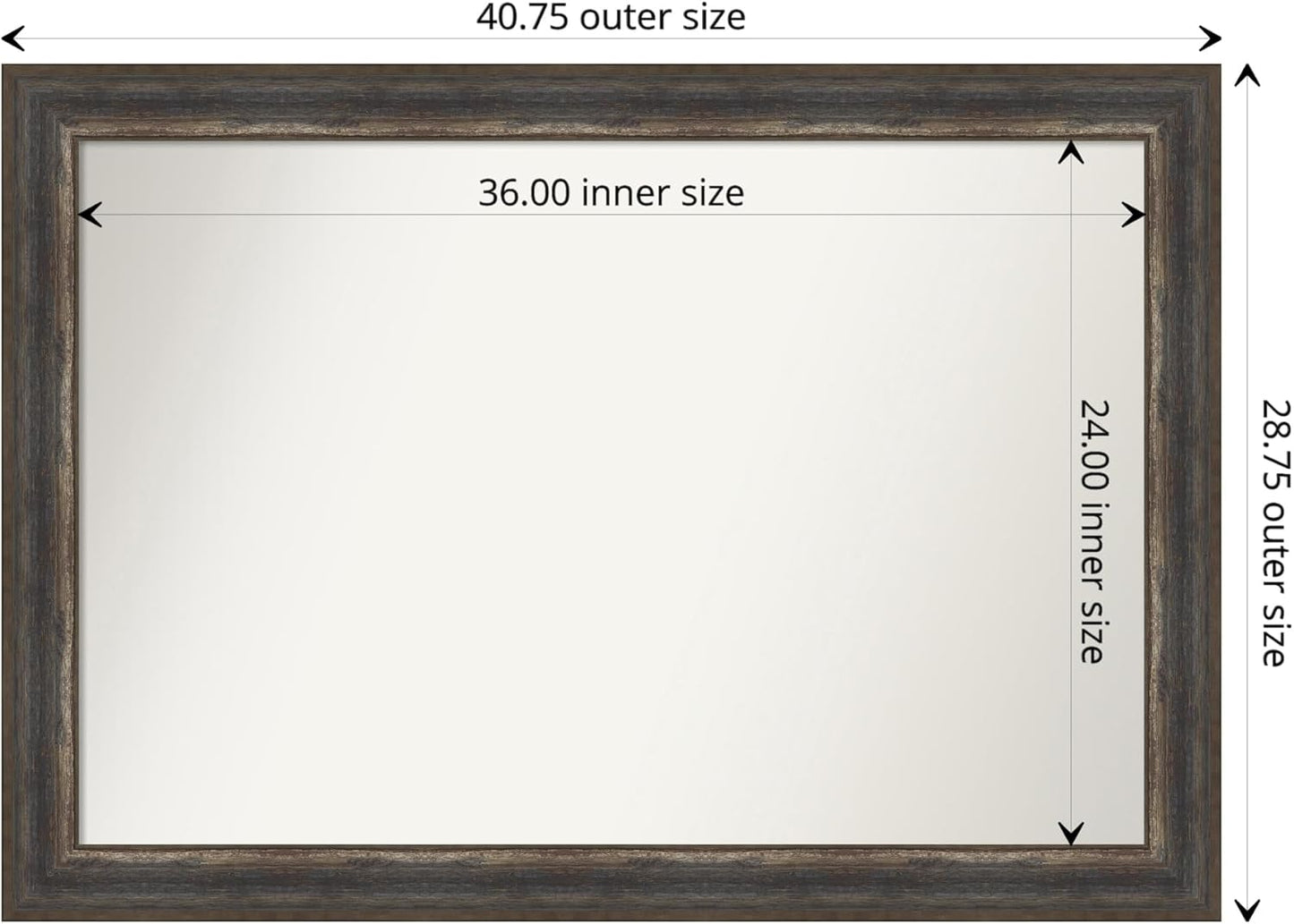 Amanti Art Brown Bathroom Mirror for Over Sink, 29x41 Alta Rustic Char Rectangle Vanity Mirror, Large Country Rustic Frame, Hangs Horizonally and Vertically, Bathroom Wall Decor, Non-Beveled Edge