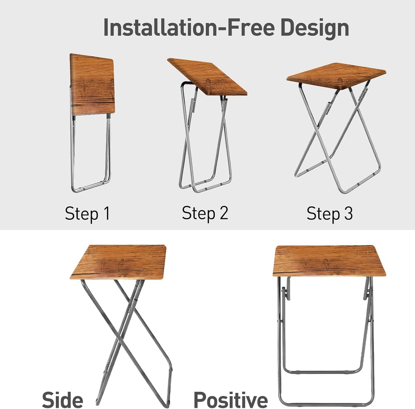 Garden 4 you Folding TV Tray Table Set of 2, TV Dinner Table with Sturdy MDF Top, Eating Trays for Living Room with No Assembly Required (Yellow Brown, 2PCS)